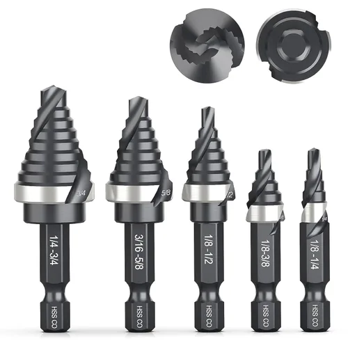 Vista 10 de THINKWORK Broca de paso de cobalto M35 con flauta en espiral, broca de paso HSS de tamaño único de 1/2", brocas de paso de tamaño pequeño EDC