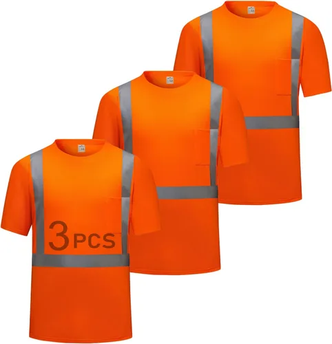 Vista 15 de Hi Vis - Camisetas de seguridad para hombre, reflectantes, de alta visibilidad, manga corta y larga, con bolsillo, paquete de 3 y 5