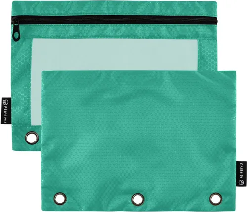 Vista 26 de Estuche negro de 3 anillas para lápices, paquete de 2 unidades, impermeable, de plástico transparente, con cremallera, organizador de documentos