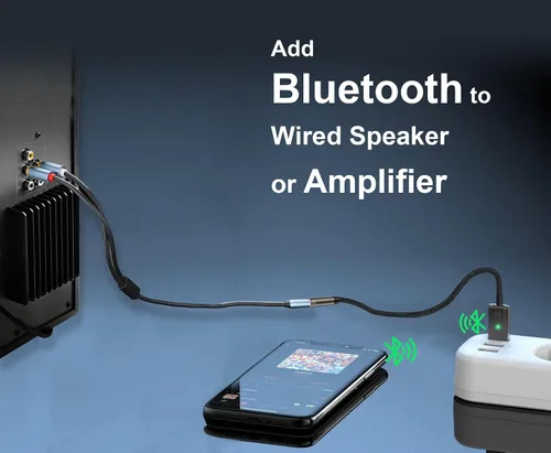 Vista 2 de Adaptador Bluetooth 5.3 a auxiliar para automóvil o amplificador, USB a receptor Bluetooth hembra de 0.138 in, compatible con altavoz con cable