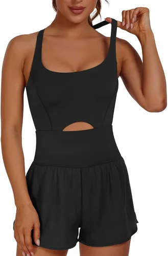 Vista 3 de Raxnode Athletic Rompers Jumpsuits for Women - One Piece Fitted Onesie Overalls for Workout Yoga Sports
