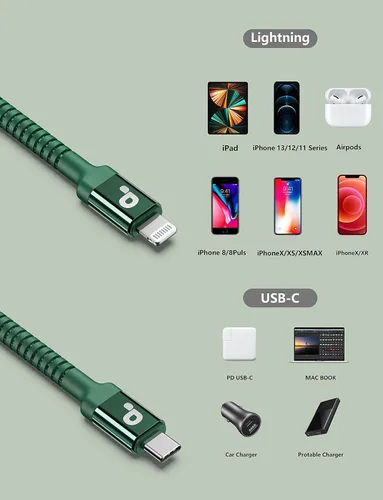 Vista 5 de Cable USB C a Lightning certificado por Apple, paquete de 2 cables de carga rápida para iPhone, tipo C Lightning para iPhone 13, 12, 11 Pro Max