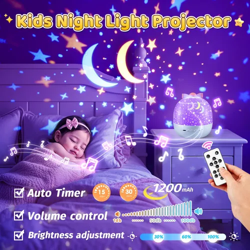 Vista 4 de 【PAQUETE DE REGALO】Regalos de unicornio para niñas, luz nocturna con 15 películas + 10 músicas con sonidos relajantes, máquina de proyección