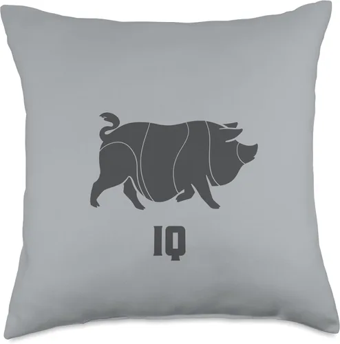 Vista 4 de Mini Pig and IQ design. Minimal art for pig fans Throw Pillow