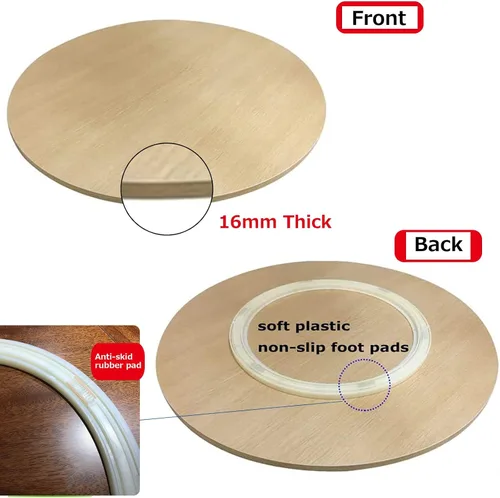 Vista 5 de Kitchen Lazy Susan - Tocadiscos de madera grande para mesa redonda, bandeja giratoria para servir, rotación flexible de 360 ° para compartir Blanco-A