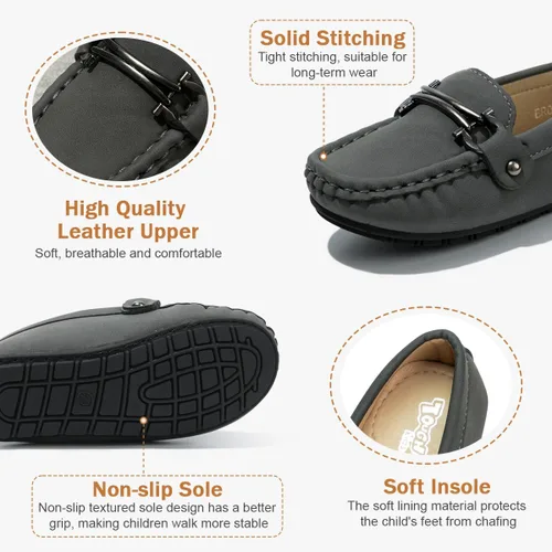Vista 2 de Kannior Mocasines de cuero sin cordones para niños y niñas, con textura, planos, vestido de barco, mocasín, escuela, zapatos para caminar