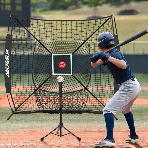 Vista 5 de 6'X6' Baseball Softball Practice Net,Pitching Net,Batting Net,with Bonus Strike Zone,Target and Bow Frame,for Hitting,Pitching,Catching