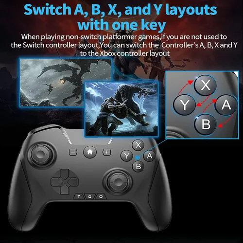 Vista 4 de Bluetooth Controller for SwitchMacPCPhoneIOSAndroidiPadiPhoneTV, Remote Game Controller with Custom Programmable ButtonMacroTurboVibrationGyro Axis