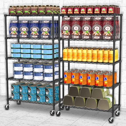 Vista 5 de Folews Estantes de almacenamiento de metal con ruedas, estantería de almacenamiento de 5 niveles, estantería de 6 niveles