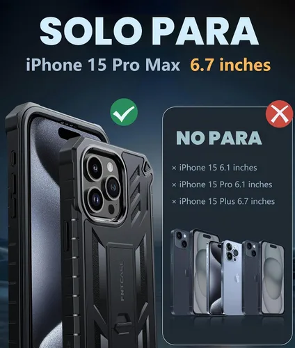 Vista 2 de FNTCASE - Funda para iPhone 15 Pro Max, protector de pantalla integrado, función atril Military-Grade Drop Protection, Anti-Slip Matte Textured