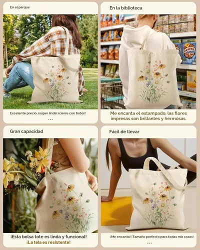 Vista 6 de Bolsa de lona con asas con cremallera para mujer, dama de honor, cumpleaños, boda, madre, señoras, bolsas de regalo para compras Flower-10