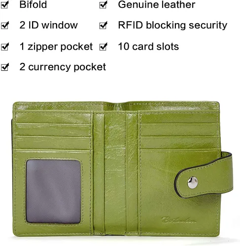 Vista 5 de BOSTANTEN - Billetera de cuero para mujer con bloqueo RFID, pequeña, con cremallera, de bolsillo, para tarjetas, con ventana para documento