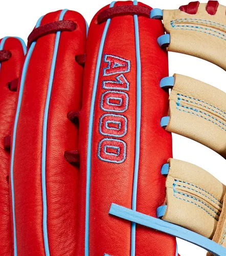 Vista 7 de Wilson 2024 A1000 - Guantes de béisbol de fuera del área, 12.25" y 12.5" Rojo/Rubio/Azul