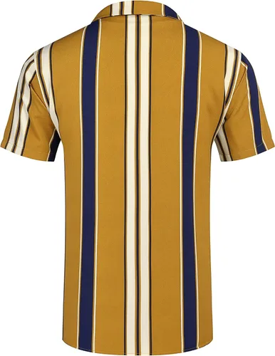 Vista 4 de COOFANDY Camisas hawaianas de manga corta para hombre, camisa a rayas con botones, camisas de playa de verano