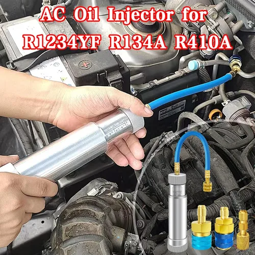 Vista 7 de Inyector de aceite de CA para R1234YF, R134A, R410A, inyector de aceite de tinte HVAC con conector SAE de 1/4", herramienta de inyector de aceite