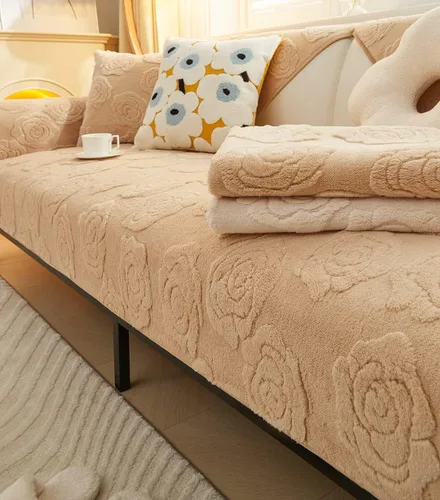 Vista 6 de vctops Funda de sofá jacquard con diseño de rosas y flores, de felpa suave, antideslizante, mullida, protector de muebles para sala de estar