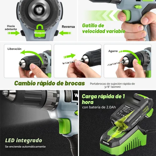 Vista 4 de WORKPRO Juego de herramientas para el hogar con taladro atornillador inalámbrico de iones de litio de 20V, kit de herramientas de reparación