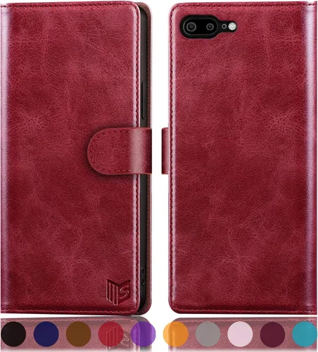 Vista 9 de SUANPOT Funda de piel tipo libro con tapa para iPhone 7 Plus/8 Plus de 5.5 pulgadas con bloqueo RFID, soporte para tarjetas de crédito, funda a Negro