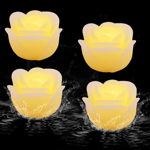 Vista 2 de Velas flotantes LED sin llama, rosa de cera de 2.5 pulgadas con batería LED parpadeante que funciona más de 100 horas de velas impermeables