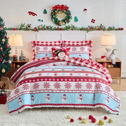 Vista 8 de Joyreap Juego de funda de edredón de 3 piezas, diseño navideño a cuadros rojos y verdes, microfibra suave y transpirable para todas las estaciones