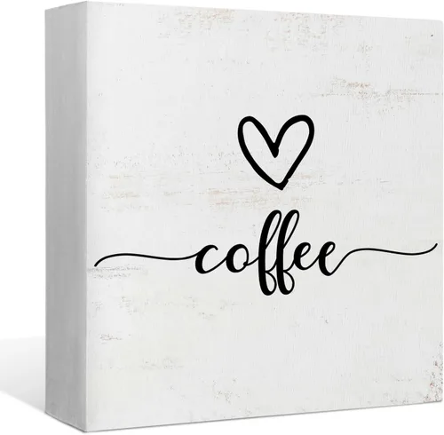 Vista 8 de Letrero de madera con texto en inglés «The Coffee and Tea Bar Love is Brewing», decoración de escritorio de madera rústica para el hogar, cocina