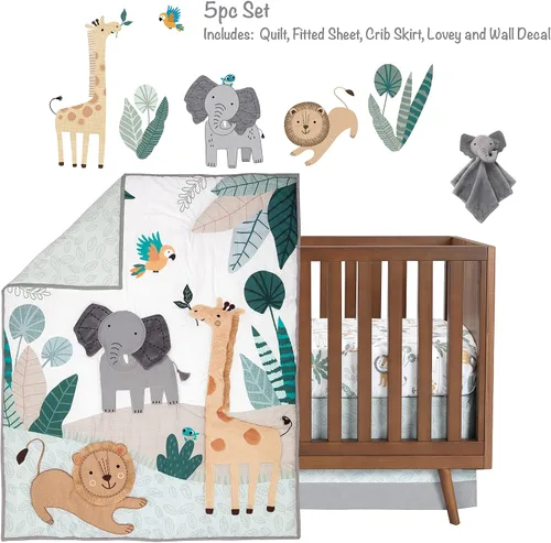 Vista 2 de Lambs & Ivy Jungle Friends - Juego de ropa de cama de 5 piezas para cuna de bebé