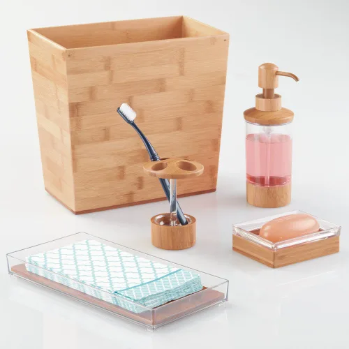 Vista 6 de iDesign - Cesta de basura rectangular de bambú, colección Formbu, 10.5 x 5.75 x 10 pulgadas, acabado de madera natural Acabado de madera natural