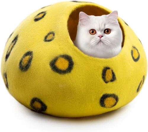 Vista 8 de Woolygon - Lujosa cueva de lana merina para gatos, cápsula plegable para gatos de interior, recinto de fieltro para mascotas de alta calidad, casa