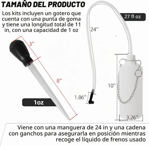 Vista 2 de Calvana Kit de bomba de vacío de purga de frenos de 0.8L, extractor de líquidos, kit de purga de cilindro maestro, botella de purga de frenos