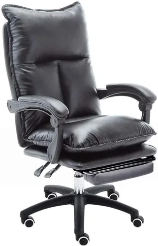 Vista 7 de Silla de oficina ergonómica de cuero ejecutiva grande y alta con base de respaldo alto, reposabrazos reposapiés oculto y sillas giratorias para Beige