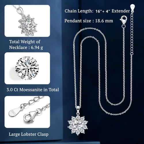 Vista 5 de Joyería para esposa, collar de diamantes para mujer, 1CT-3CT boda, aniversario, cumpleaños, regalos para esposa, novia, joyería de mujer, joyería