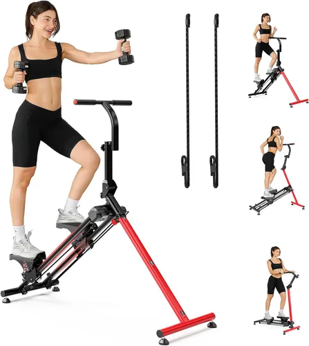 Vista 11 de YOLEO Escaleras de resistencia ajustable para ejercicio en casa, escaleras plegables de cardio con 3 modos de entrenamiento y pedal de gran