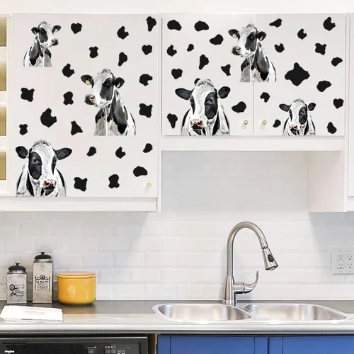Vista 2 de Divertidas calcomanías de pared de vaca, calcomanías de pared de puntos, autoadhesivas, lindas calcomanías de arte para decoración de niños