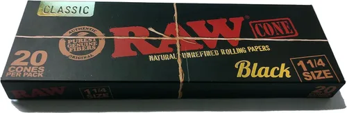 Vista 4 de RAW Conos negros 1 1/4 Tamaño: paquete de 20 unidades y cargador – Conos y puntas preenrollados patentados de combustión lenta, incluye adhesivo