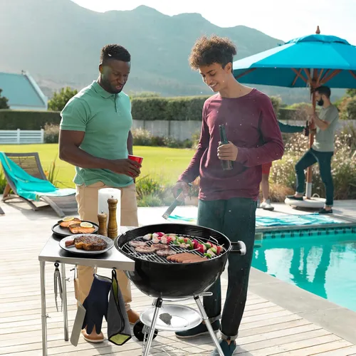 Vista 7 de Stanbroil Mesa de Trabajo de Acero Inoxidable se Ajusta a Todas las Parrillas de Carbón Tipo Kettle Weber de 18", 22" y Otras Parrillas de Carbón