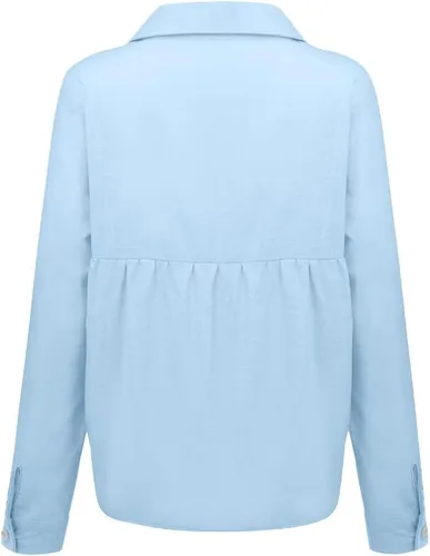 Vista 4 de Camisas casuales con botones para mujer, cuello en V, manga larga, talla grande, estampado de moda, con solapa, camisas de algodón retro