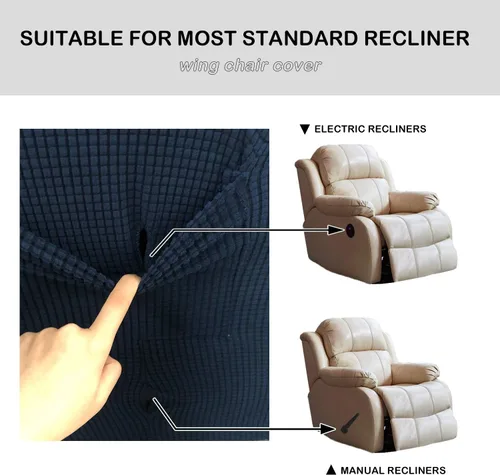 Vista 5 de Funda elástica de jacquard para sillón reclinable, 1 pieza, mezcla de poliéster, fundas protectoras para muebles con bolsillo lateral, lavable a