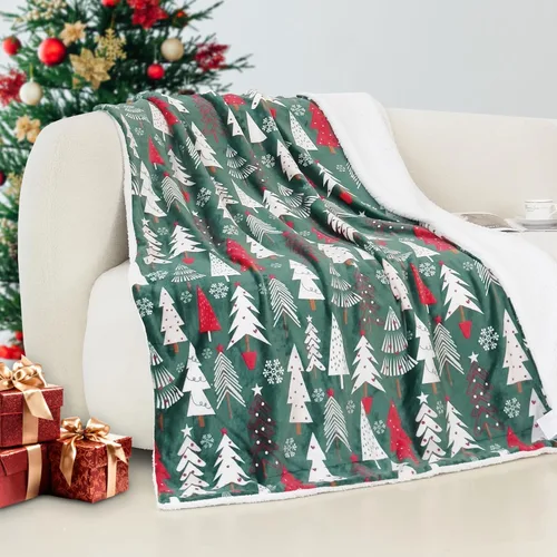 Vista 25 de Elegant Comfort - Manta reversible y ultra suave de franela con forro polar - Manta de sherpa navideña de invierno - Ligera, suave y acogedora