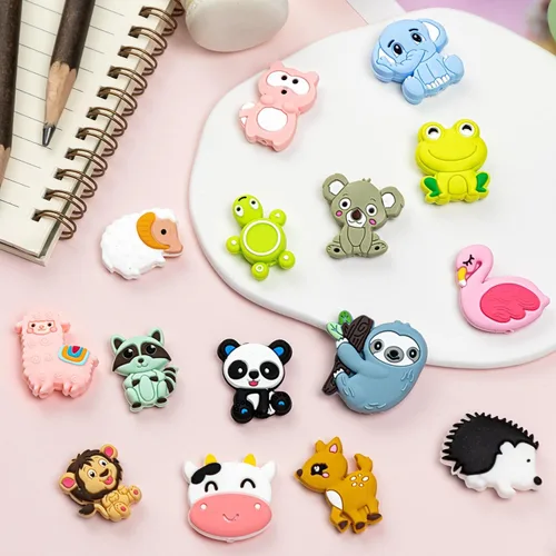 Vista 5 de 15 piezas de abalorios de silicona de animales, redondos, pequeños, de silicona, abalorios sueltos para hacer llaveros, collares, pulseras