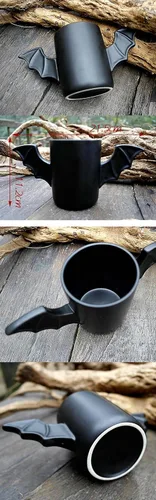 Vista 5 de Taza de café de cerámica formada murciélago creativo, tazas de agua con diseños peculiares, tazas de té de moda (murciélago)