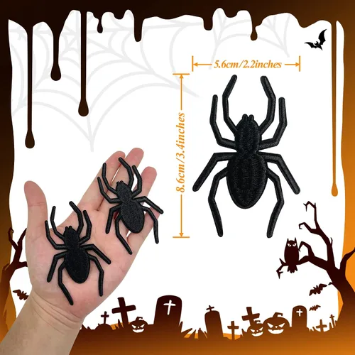 Vista 2 de Parches bordados de araña para planchar - Apliques de araña negra para disfraz de Halloween (12)