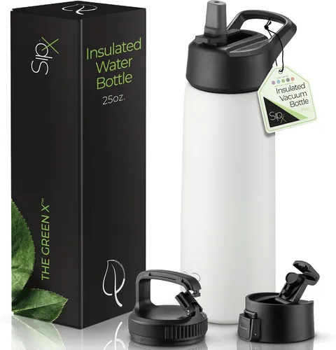 Vista 31 de SIPX™ Botella de Agua Aislada de 18 oz con 3 Tapas – Acero Inoxidable a Prueba de Fugas, Triple Aislamiento – Frío 24 Horas/Caliente 12 Horas