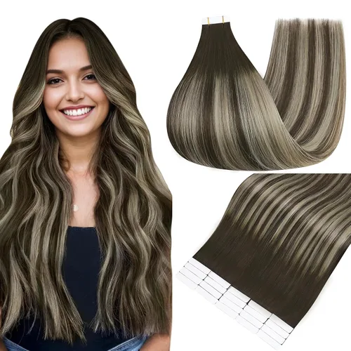 Vista 11 de Full Shine - Extensiones de cabello humano con cinta adhesiva, 10 pulgadas, sin costuras, color 1 negro azabache de 1.06 oz, cinta invisible