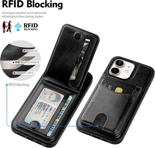 Vista 3 de SkyEagle - Funda tipo cartera compatible con MagSafe para iPhone 11, color negro Detachable Magnetic Credit Card Holder,RFID Blocking,PU