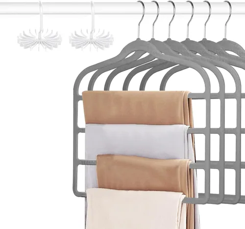 Vista 10 de Tinfol Percha de terciopelo para pantalones que ahorra espacio, 4 perchas de terciopelo negro sin seda con gancho, perchas ultra finas de varios