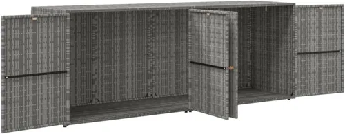 Vista 5 de vidaXL Gabinete de almacenamiento de jardín de ratán de polietileno, gris, clima, amplio espacio de almacenamiento, fácil montaje, marco de acero