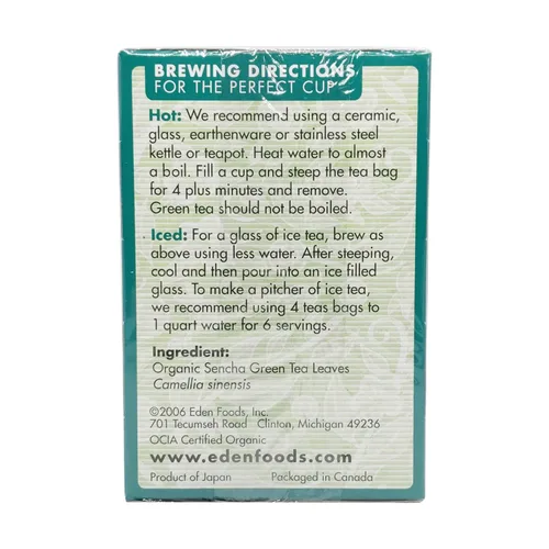 Vista 4 de Eden Alimentos Té Sencha Verde Orgánico, 16 ct