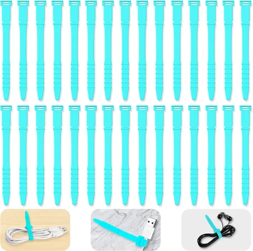 Vista 8 de Bridas de silicona reutilizables de 7 pulgadas, 20 correas de goma para gestión de cables, organizador de cables elásticos para el hogar, oficina