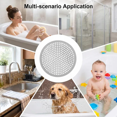Vista 4 de Flat Shower Drain Hair Catcher 4.71" Round Hair Strainer for Shower Drain