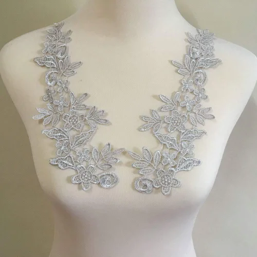Vista 16 de 1 par de apliques de bordado para boda, encaje floral, adornos de costura (negro A)
